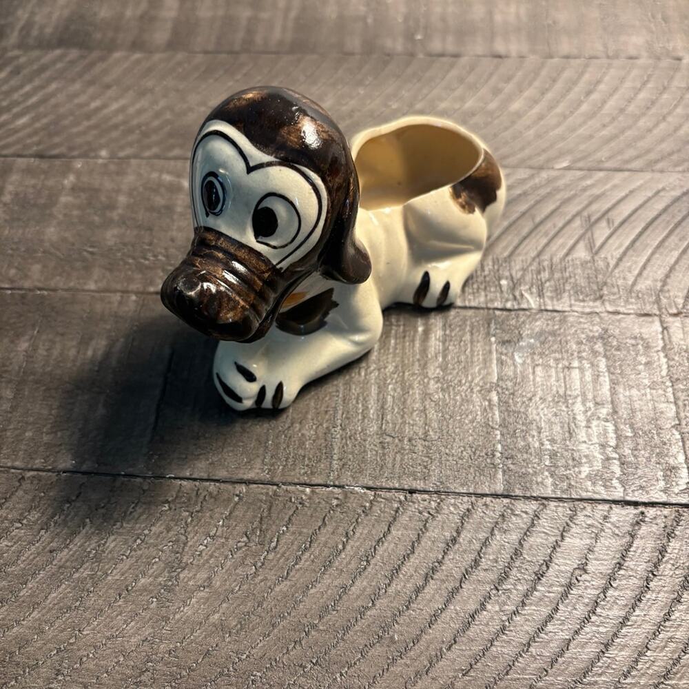 Vintage Ceramic Dog Laying Down Tiny Planter